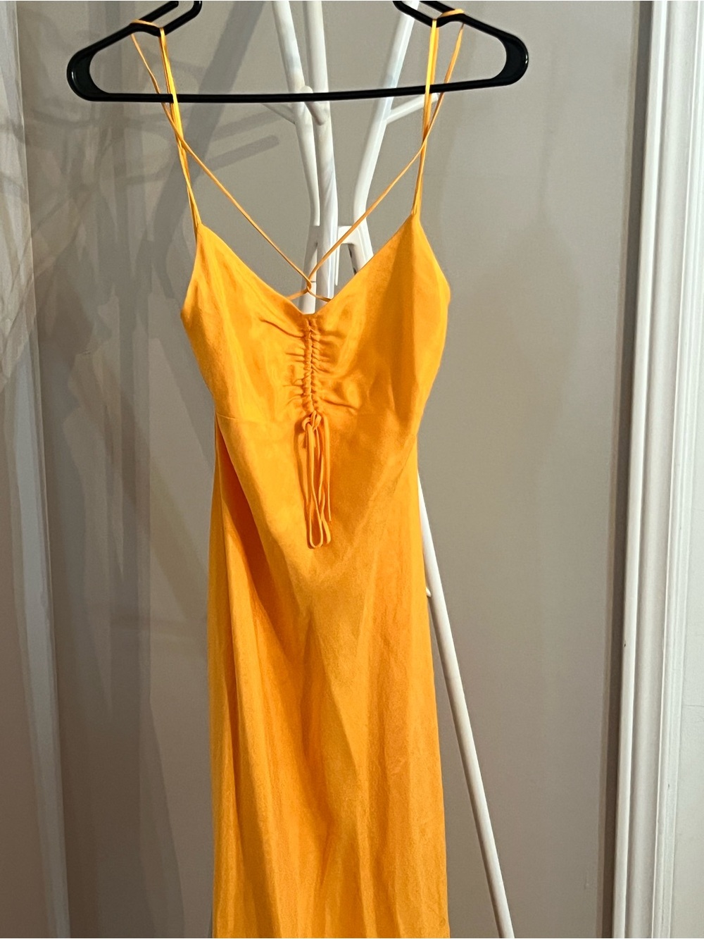 Zara Bright Yellow Strap Maxi Dress with Front Tie - Picture 3 of 9